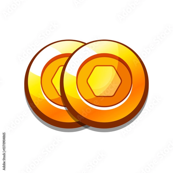 Fototapeta Icon gold coins casual, cartoon-style. Perfect for games, apps, loot crates, rewards, or in-game purchases.