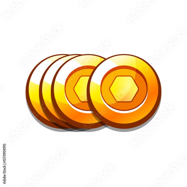 Fototapeta Icon gold coins casual, cartoon-style. Perfect for games, apps, loot crates, rewards, or in-game purchases.