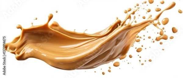 Fototapeta Dynamic Splash of Caramel Liquid on White Backdrop Capturing Flowing Texture and Viscosity in Studio Shot Sweetness