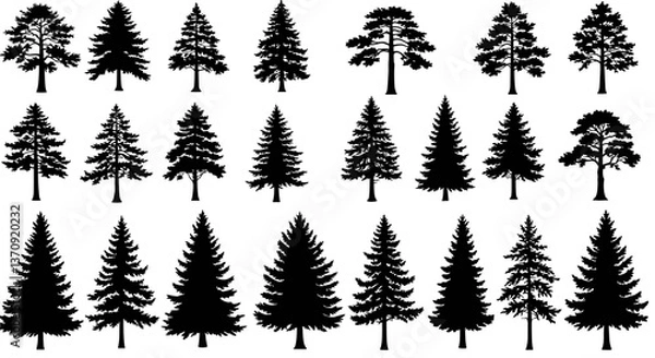Obraz Collection of evergreen tree silhouettes.