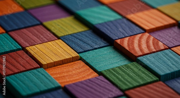 Fototapeta Colorful Wooden Blocks Pattern Geometric Cubes Texture Abstract Background Design