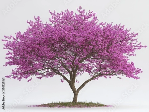 Obraz Isolated eastern redbud tree with vibrant pink blossoms against a clean white background showcasing spring bloom