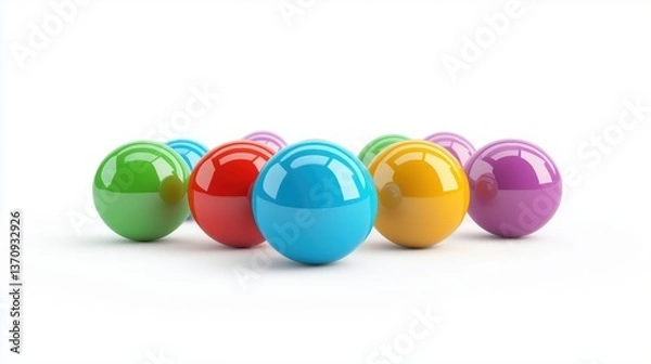 Fototapeta Colorful spheres formation: A vibrant display of glossy spheres, each boasting a unique hue, arranged in a visually appealing composition.