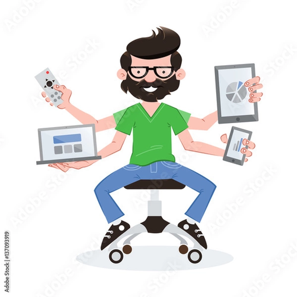 Fototapeta Geek guy with devices