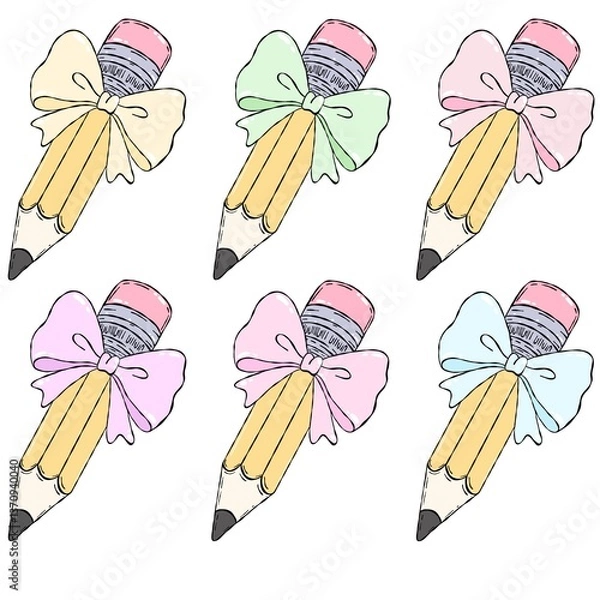 Obraz Coquette Bow Pencil Charm Set.Pretty Bow Pencil Elegance Kit