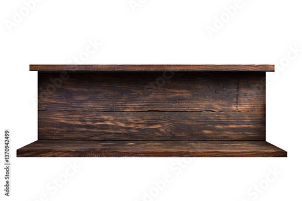 Obraz Empty dark wood bookshelf isolated on white background.