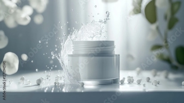 Fototapeta Elegant product shot highlights facial cream with refreshing water splash