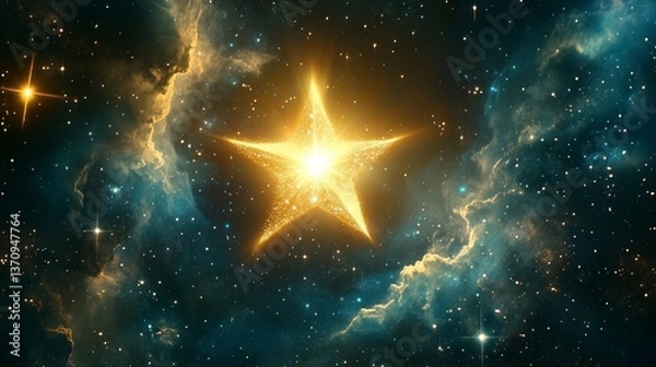 Fototapeta Star in the night sky. Zodiac with golden star. Astrologers are observing constellations in the sky. Celestial body in the evening lifestyle sky.