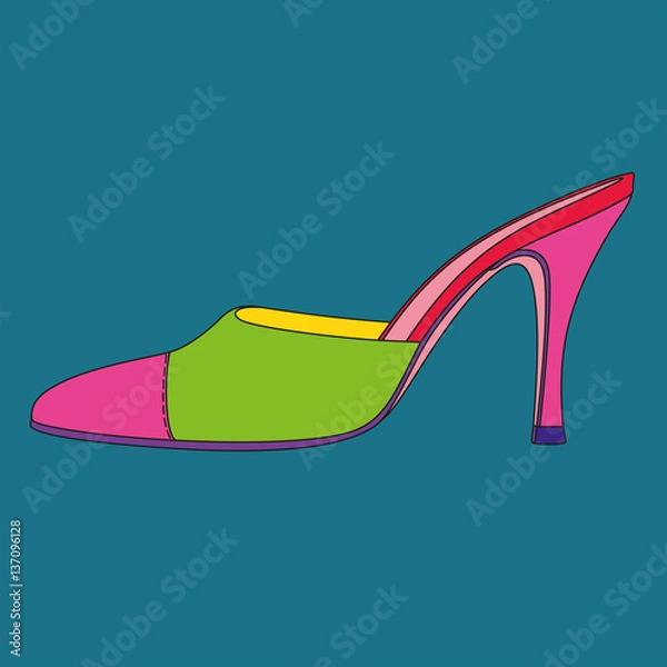 Fototapeta High heel mules. Pop art image. Shoe image. Illustrated fashion dictionary.
