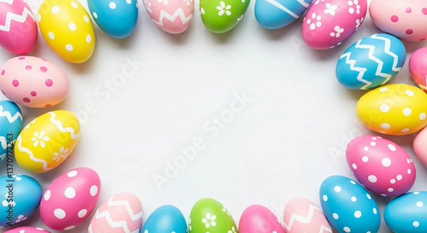 Obraz Colorful Easter Eggs Frame Spring Holiday Decoration Painted Eggs Border Festive Background