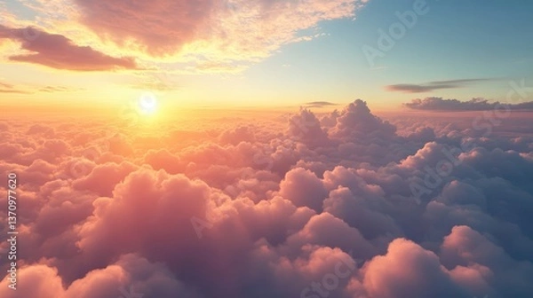 Fototapeta Aerial view of the sky above new high fidelity atmosphere visual content above clouds aerial perspective