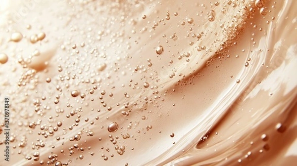Fototapeta Abstract macro image shows beige liquid with many small bubbles