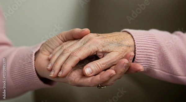 Obraz Elderly Person s Hand Held by Younger Person Showing Care and Support
