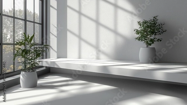 Fototapeta Modern, bright room with plants and shadows