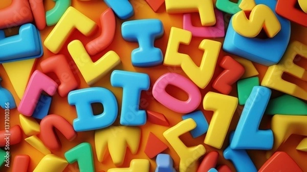 Fototapeta Colorful Plastic Letters Spread Across a Bright Background