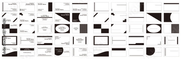 Fototapeta ビジネスにも活用できるモノークロームのシンプルな名刺のデザインセット