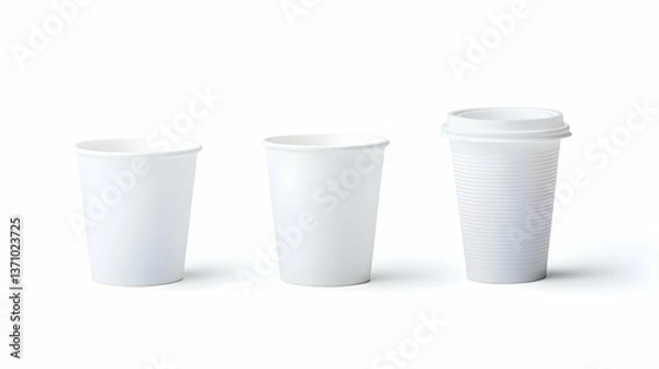 Obraz Three White Disposable Coffee Cups On White Background