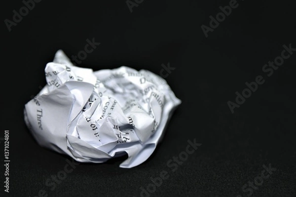 Obraz crumpled up piece of paper against a black background