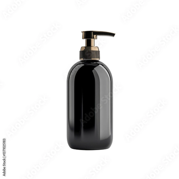 Obraz Black shampoo bottle with pump is showcased against a transparent background, emphasizing its sleek design for personal care use.
