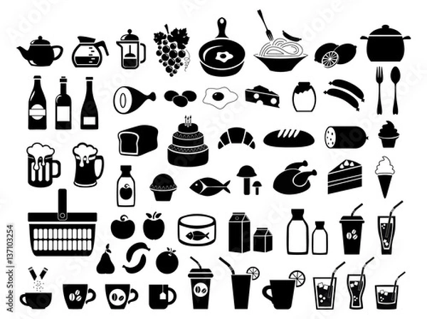 Obraz Еда. Набор иконок. Векторная иллюстрация изолированно на белом фоне. 
