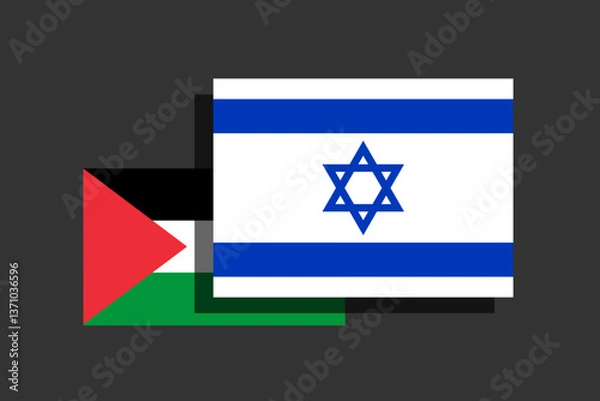 Fototapeta Palestine being shadowed by Israel. Israeli and Palestinian national flags as metaphor of annexation, take over, seize and occupation. Illustration on white background..	