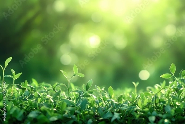 Obraz Young Plant Sprouts Growing in Lush Green Garden with Bright Sunlight