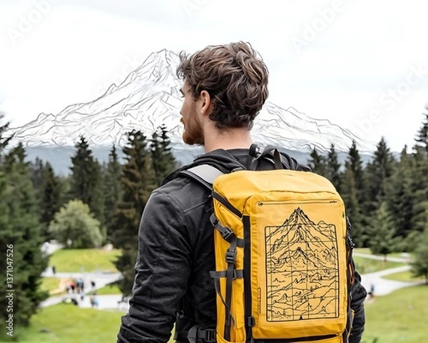 Obraz Hiker views mountain peak.