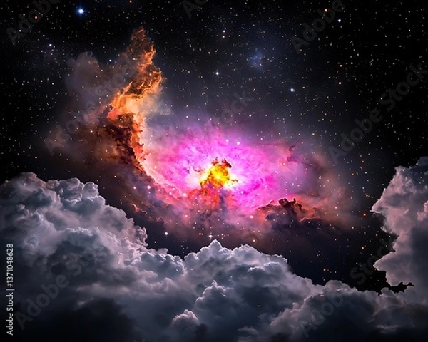 Obraz Cosmic Nebula Above Clouds.