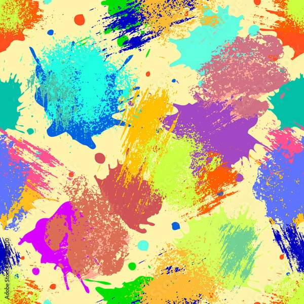 Fototapeta Vector seamless pattern with inc splash, blots, smudge and brush strokes. Grunge template for web background, prints, wallpaper, surface, wrapping, elements for design.