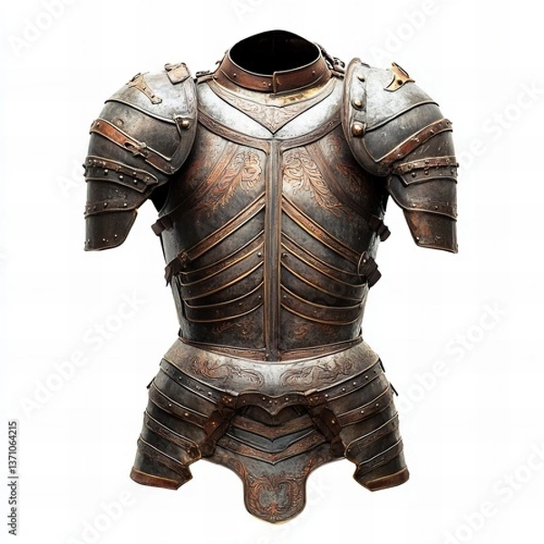 Obraz High-quality image of medieval armor isolated on a clean white background. Perfect for historical, fantasy, and reenactment-themed content, showcasing detailed craftsmanship and design.