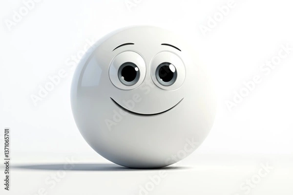 Fototapeta Smiling White Sphere Character with Big Eyes on Plain Background