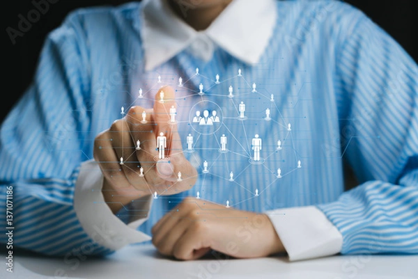Fototapeta Digital interaction with virtual user network concept, Business concept
