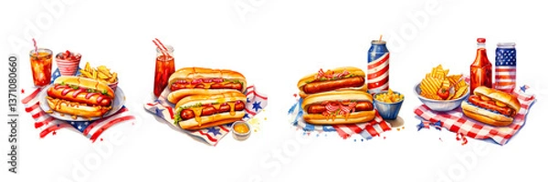 Fototapeta American picnic on U.S. Independence Day - a holiday watercolor