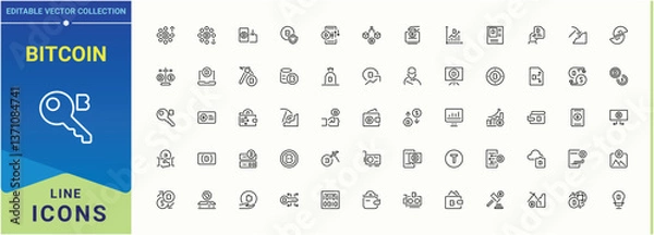 Fototapeta Set of Crypto line icon. Contains related to virtual, wallet, financial and more. Bitcoin simple icon. Outline icons in linear style. Editable vector.