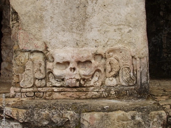 Obraz skull stone carving on mayan temple, palenque