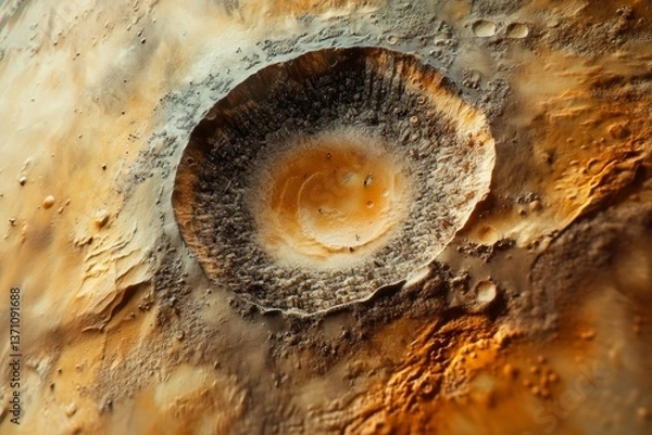 Fototapeta A detailed aerial view of a crater on Mars, showcasing its rugged edges and textured surface, with varying shades of orange and brown indicating the Martian terrain