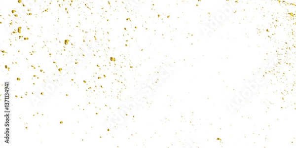 Fototapeta Abstract doted and confetti golden glitter and zigzag ribbon particles splatter on transparent background. Luxury golden glitter confetti that floats down falling bokeh celebration background.