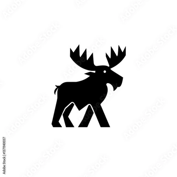Fototapeta Unique minimalist moose logo design showcasing negative space in black and white for branding identity