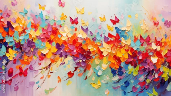Fototapeta Colorful butterfly artwork bringing vibrancy to any space with a floral background