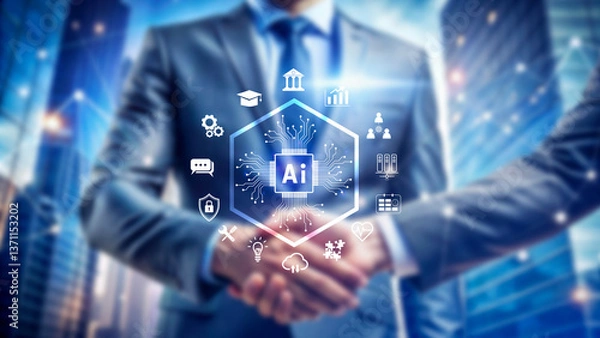 Fototapeta Ai tech, Global Internet connect with AI for business, Artificial Intelligence, using command prompt for generates something, Futuristic technology transformation.