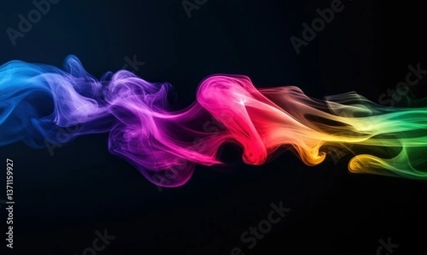 Fototapeta Colorful swirls of smoke blend seamlessly, creating an abstract design against a dark backdrop.