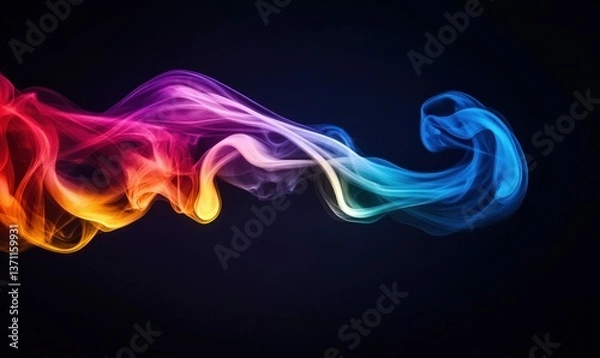 Fototapeta Swirling multicolored smoke creates an abstract design against a dark, moody backdrop.