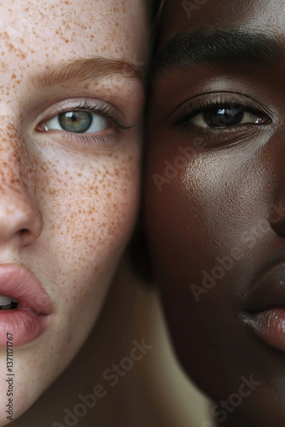 Fototapeta Close-Up Portrait Highlighting Diversity and Contrasting Skin Tones