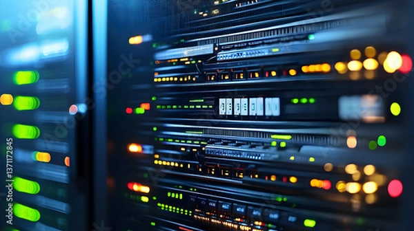 Fototapeta Close Up Of Server Racks In Data Center