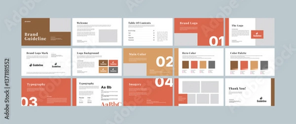 Fototapeta Modern Minimal Brand Guideline Layout Template. Clean Corporate Branding Style Guide Design, Professional Brand Identity Guidelines Document, Editable Brand Manual Layout for Designers