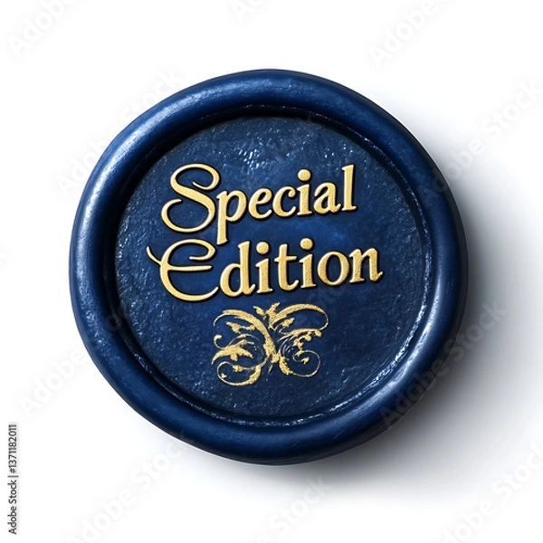 Obraz Special Edition blue wax seal with golden floral ornament, luxury vintage stamp, elegant round emblem, isolated on white background