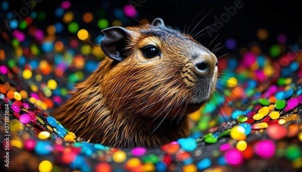 Fototapeta Capybara in Colorful Confetti