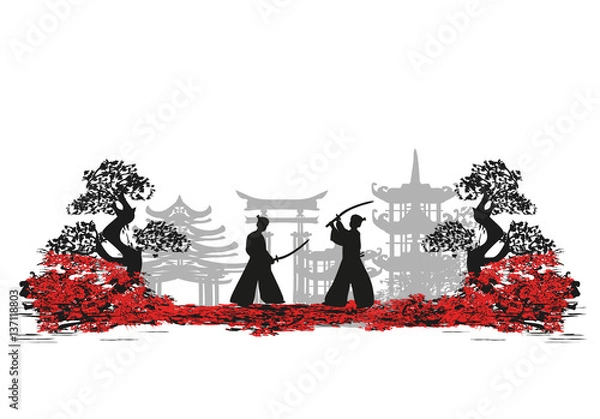 Obraz Karta wojowników japońskich samurajów