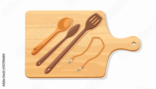 Fototapeta Wooden utensils arranged on a cutting board, culinary artistry