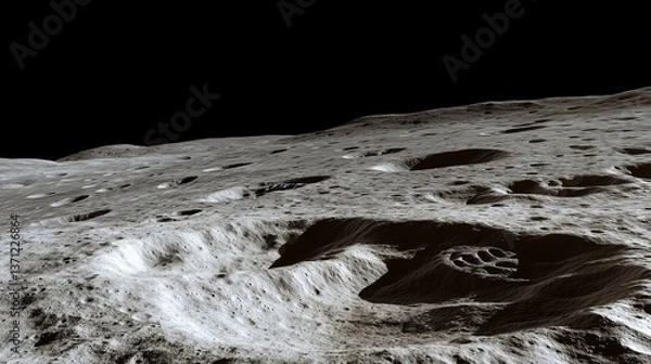 Fototapeta An artist's impression of the moon. Sailor flies past foot of alien. A moon with a piercing image of a moon. A creative representation of the moon by lifestyle an artist.